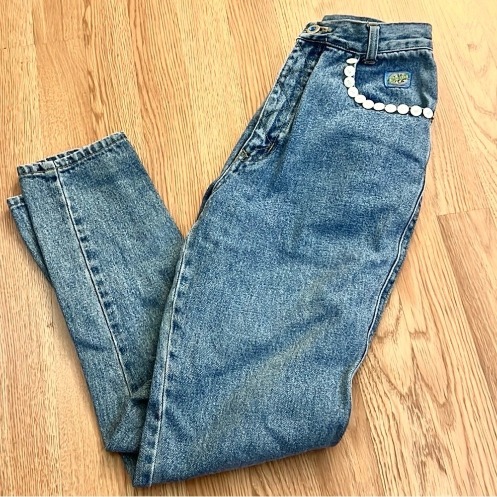 VTG Squeeze, Authentic Squeeze @87 blue Jeans, Mother of Pearl Buttons, Size 5/6 - Picture 3 of 12